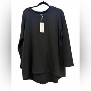 Eileen Fisher $168 Organic Cotton Hemp Crew Neck Boxy Tunic black Large
